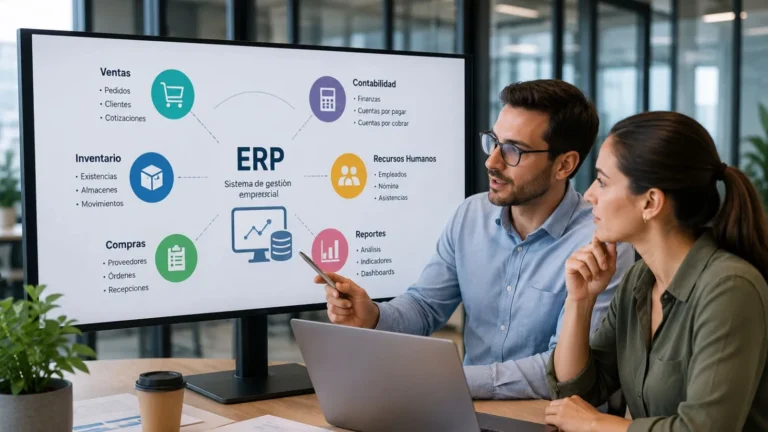 Profesionales analizando cómo funciona un sistema ERP en una empresa