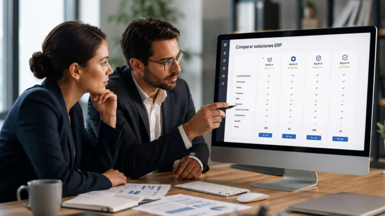 Directivos evaluando opciones de ERP para PyMES en una empresa